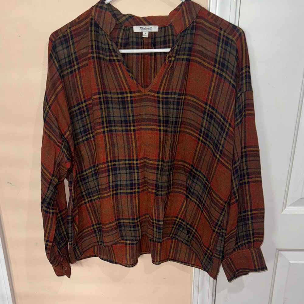 Madewell Multicolor Plaid V-Neck Blouse